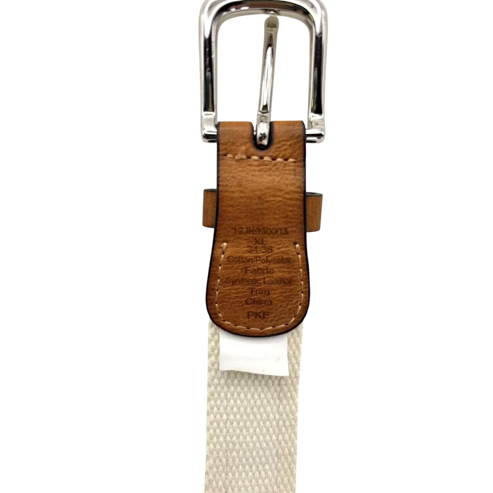 COUNTRY CLUB PREP BELT Brown Leather Plaid White Canvas  Sz XL 34